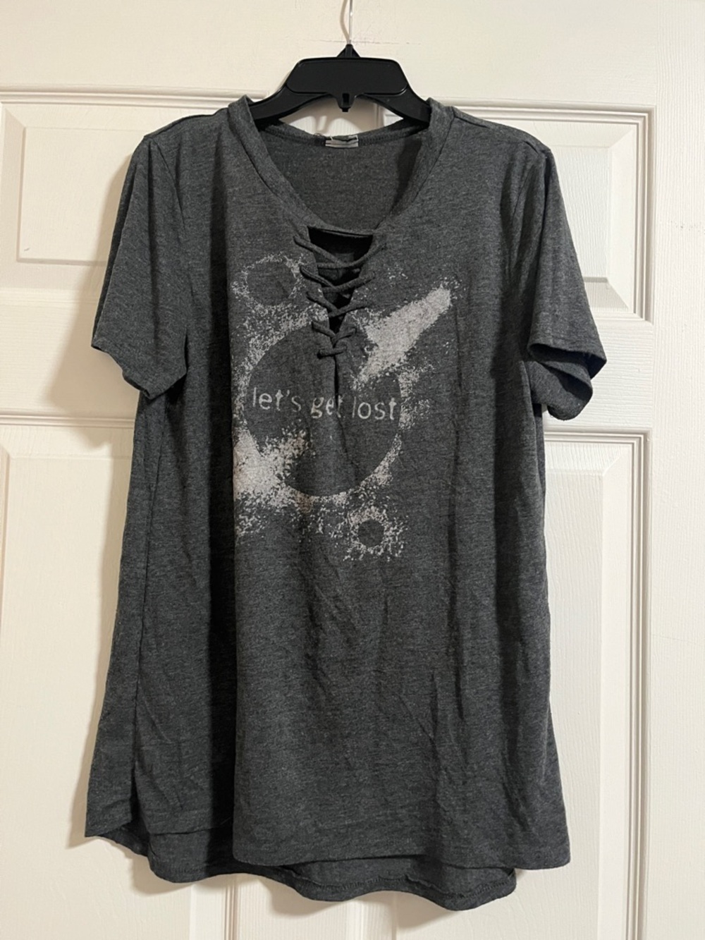 Women's Charcoal Lace-Up Graphic Tee - 'Let's Get Lost'